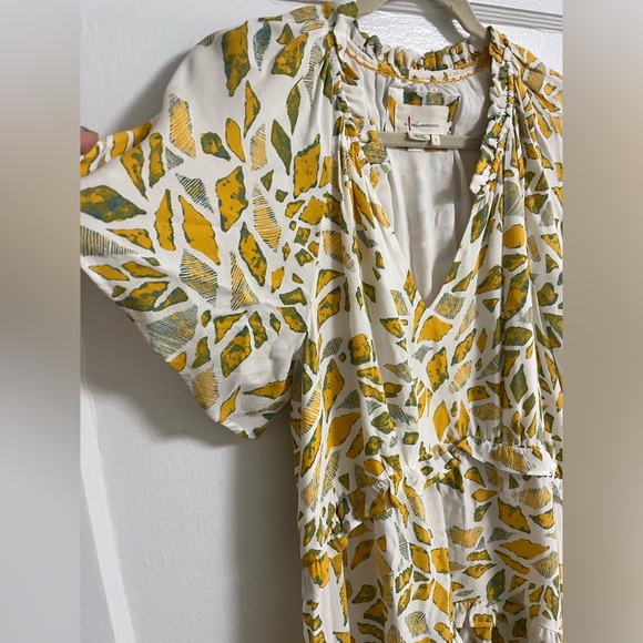 Anthropologie Robin Tiered Mini Dress Size Small Yellow White Geometric Print - Picture 6 of 16